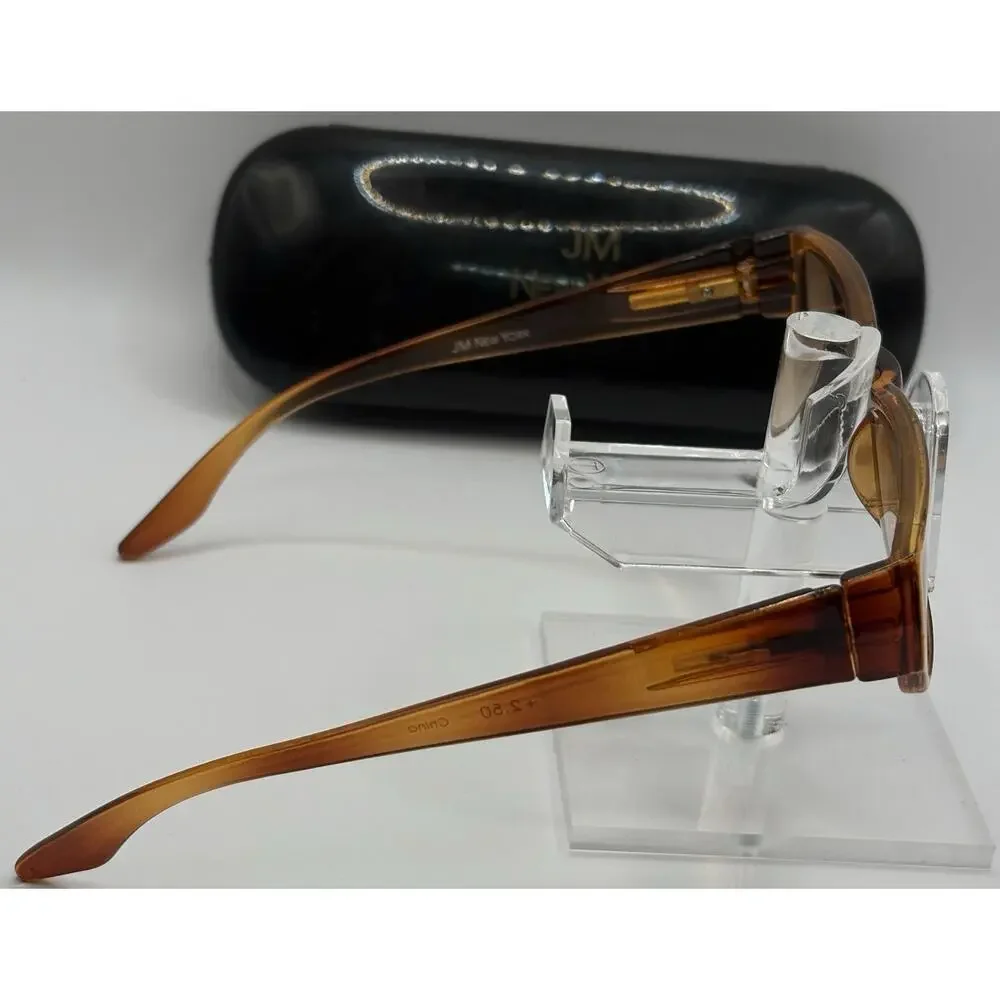 JM New York Sunglasses Brown Rectangular Frame Gradient Lens w/ Case